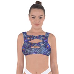 Peacock Bird Feathers Coloured Plumage Bandaged Up Bikini Top by Perong