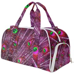 Peacock Feathers Coloured Plumage Pink Red Burner Gym Duffle Bag by Perong