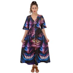 Shadow Madness (ai) Kimono Sleeve Boho Dress by dflcprintsclothing