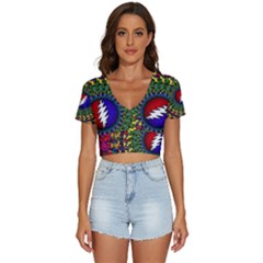 Grateful Dead Bear Pattern V-neck Crop Top by Maspions