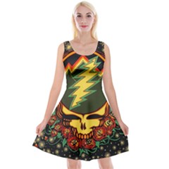 Grateful Dead Steal Your Face Deadhead Hippie Logo Music Reversible Velvet Sleeveless Dress by Perong