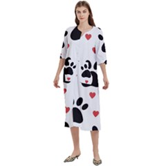 Dog Paw Vector Seamless Pattern With Hearts Women s Cotton 3/4 Sleeve Nightgown by Perong