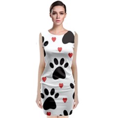 Dog Paw Vector Seamless Pattern With Hearts Sleeveless Velvet Midi Dress by Perong