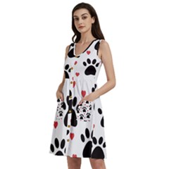 Dog Paw Vector Seamless Pattern With Hearts Sleeveless Dress With Pocket by Perong