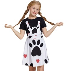 Dog Paw Vector Seamless Pattern With Hearts Kids  Apron Dress by Perong