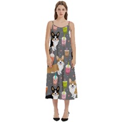 Corgi Boba Tea Bubble Tea Kawaii Food Welsh Corgis Dog Casual Spaghetti Strap Midi Dress by Perong