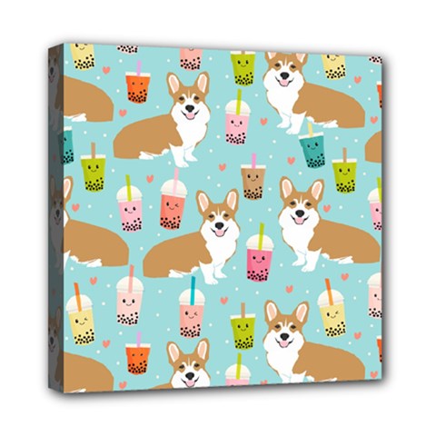 Corgi Boba Tea Bubble Tea Kawaii Food Welsh Corgis Dog Pattern Mini Canvas 8  X 8  (stretched) by Perong