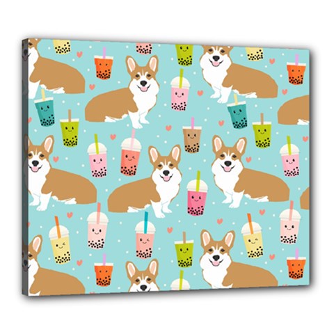 Corgi Boba Tea Bubble Tea Kawaii Food Welsh Corgis Dog Pattern Canvas 24  X 20  (stretched) by Perong