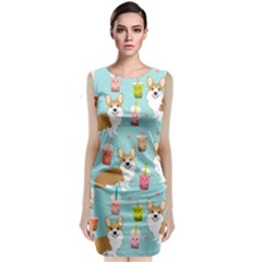 Corgi Boba Tea Bubble Tea Kawaii Food Welsh Corgis Dog Pattern Sleeveless Velvet Midi Dress by Perong