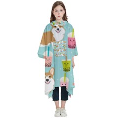 Corgi Boba Tea Bubble Tea Kawaii Food Welsh Corgis Dog Pattern Kids  Hooded Rain Ponchos by Perong