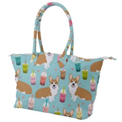 Corgi Boba Tea Bubble Tea Kawaii Food Welsh Corgis Dog Pattern Canvas Shoulder Bag by Perong