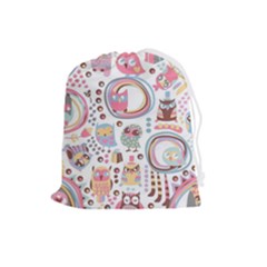 Cute Owl Bird Animal Pattern Drawstring Pouch (large) by Perong