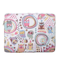 Cute Owl Bird Animal Pattern 15  Vertical Laptop Sleeve Case With Pocket by Perong