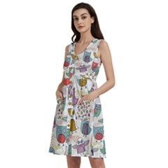 Owl Animal Bird Pattern Sleeveless Dress With Pocket by Perong