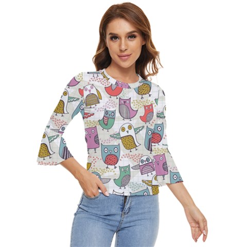 Owl Animal Bird Pattern Bell Sleeve Top by Perong