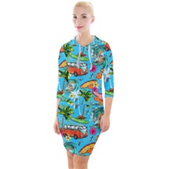 Summer Pattern Seamless Quarter Sleeve Hood Bodycon Dress by Perong