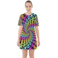 3d Grateful Dead 90 s Neon Dancing Bears Sixties Short Sleeve Mini Dress by Perong