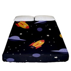 Cosmos Rocket Spaceship Ufo Fitted Sheet (california King Size) by Salmanaz77