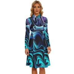 Nature Water Wave Architecture Long Sleeve Shirt Collar A-line Dress by Salmanaz77