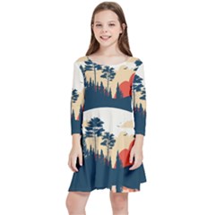 Summer Lake Forest Sunset Deer Water Kids  Quarter Sleeve Skater Dress by Grandong