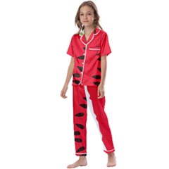 Watermelon Black Green Melon Red Kids  Satin Short Sleeve Pajamas Set by Cemarart