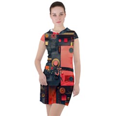 Tech Technology Pattern Drawstring Hooded Dress by Salmanaz77