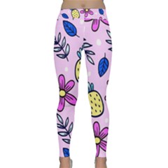 Flowers Petals Pineapples Fruit Classic Yoga Leggings by Paksenen