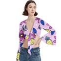 Flowers Petals Pineapples Fruit Trumpet Sleeve Cropped Top View3