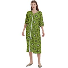 Kiwi Fruit Pattern Green Background Women s Cotton 3/4 Sleeve Nightgown by Paksenen