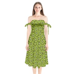 Kiwi Fruit Pattern Green Background Shoulder Tie Bardot Midi Dress by Paksenen