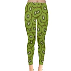 Kiwi Fruit Pattern Green Background Inside Out Leggings by Paksenen