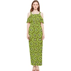 Kiwi Fruit Pattern Green Background Draped Sleeveless Chiffon Jumpsuit by Paksenen