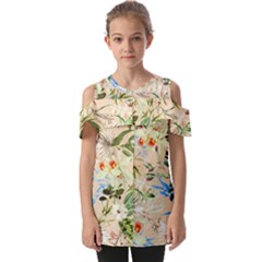 Textile Fabric Tropical Fold Over Open Sleeve Top by Paksenen