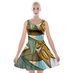 Monstera Palm Leaves Plants Velvet Skater Dress by Paksenen