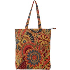 Bright Seamless Pattern With Paisley Mehndi Elements Hand Drawn Wallpaper With Floral Traditional In Double Zip Up Tote Bag by Ket1n9