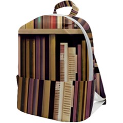 Books Bookshelves Office Fantasy Background Artwork Book Cover Apothecary Book Nook Literature Libra Zip Up Backpack by Posterlux