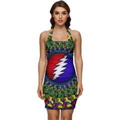 Grateful Dead Bear Pattern Sleeveless Wide Square Neckline Ruched Bodycon Dress by Maspions