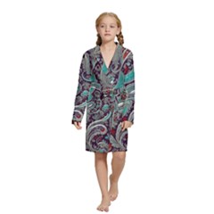 Seamless Pattern Paisley Decorative Kids  Long Sleeve Velvet Lounge Robe by Paksenen