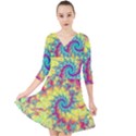 Fractal Spiral Abstract Background Vortex Yellow Quarter Sleeve Front Wrap Dress View1