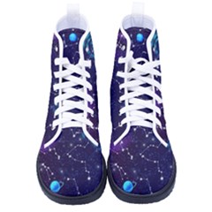 Realistic Night Sky Poster With Constellations Kid s High-top Canvas Sneakers by Ket1n9