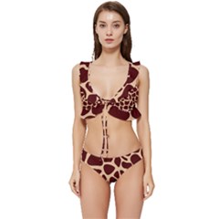 Animal Print Girraf Patterns Low Cut Ruffle Edge Bikini Set by Ket1n9