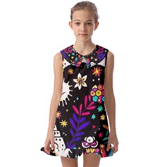 Rainbow Fun Cute Minimal Doodle Kids  Pilgrim Collar Ruffle Hem Dress by Bedest