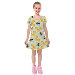 Bees Pattern Honey Bee Bug Honeycomb Honey Beehive Kids  Short Sleeve Velvet Dress by Bedest