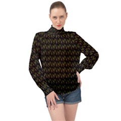 Fern Pattern 2 Black High Neck Long Sleeve Chiffon Top by snowwhitegirl