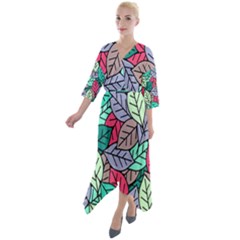 Pattern Leaves Background Nature Quarter Sleeve Wrap Front Maxi Dress by Proyonanggan