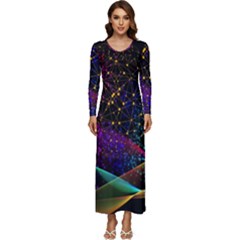 Particles Waves Line Multicoloured Long Sleeve Longline Maxi Dress by Proyonanggan