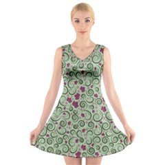 Swirls Foliage Leaves Green V-neck Sleeveless Dress by Proyonanggan