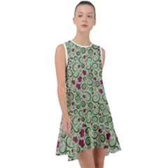 Swirls Foliage Leaves Green Frill Swing Dress by Proyonanggan