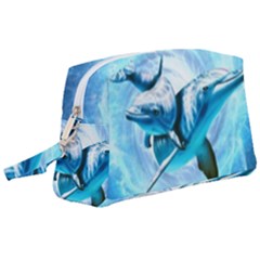 Dolphin Blue Sea Fantasy Wristlet Pouch Bag (large) by Maspions