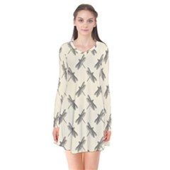 Dragonfy Insect Pattern Long Sleeve V-neck Flare Dress by Maspions